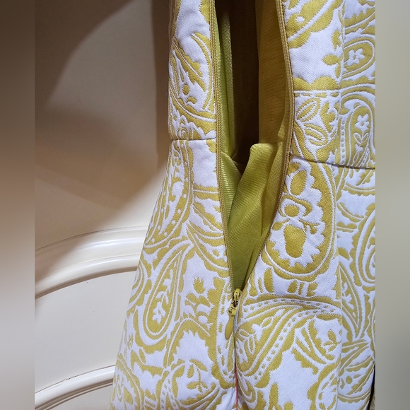 Lucy & Co Large Pleated Paisley Flare Skater Dress Chartreuse Baroque Brocade - Picture 9 of 11